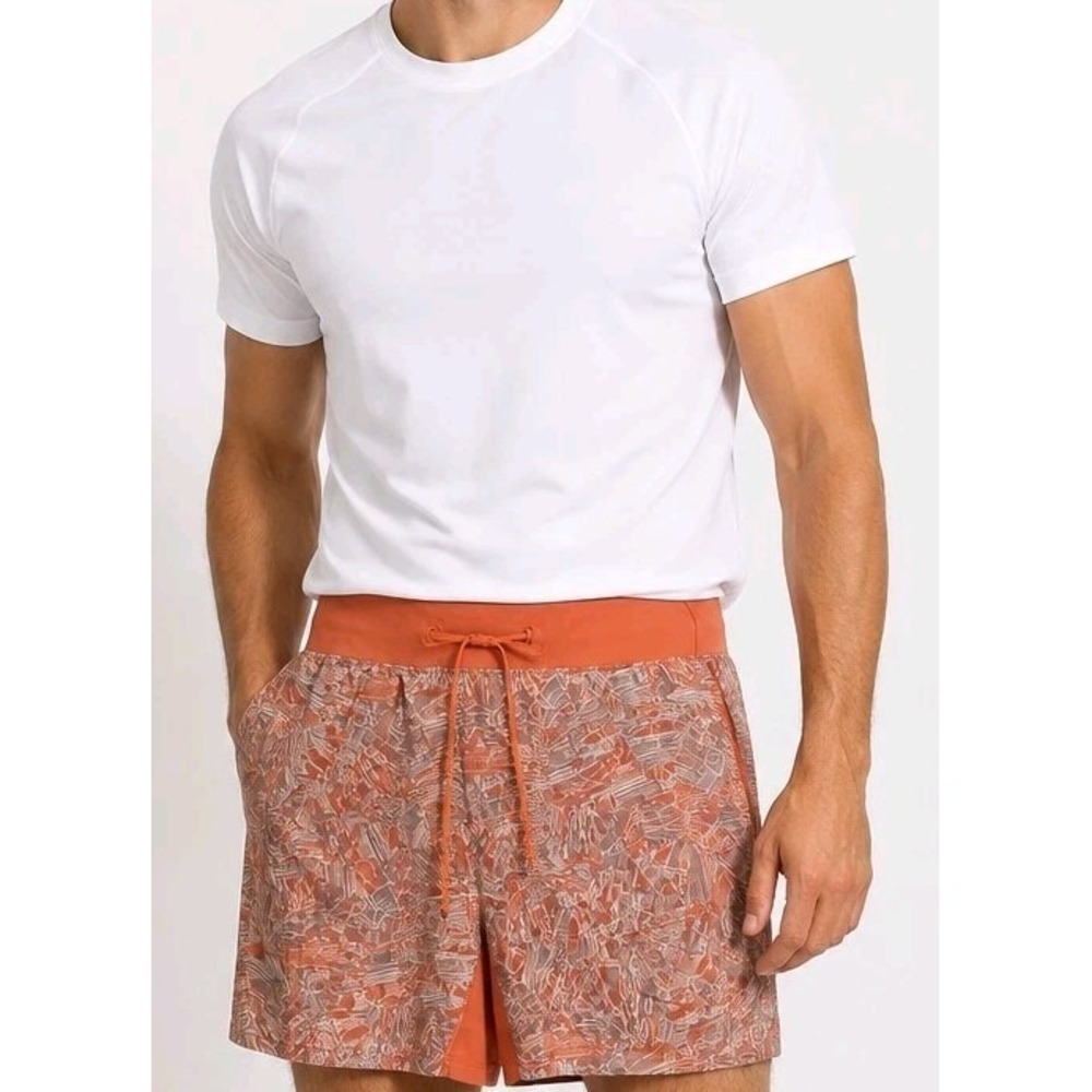 LULULEMON Pace Breaker Shorts Mens Large L Orange Gray Unlined Running Gym Adult